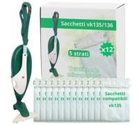 NAMAI - Set di 12 Sacchetti Compatibile con Folletto VK135 e VK136 | Microfibra Resistente, Antibatterici, 5 Strati, Alto Potere Filtrante 99,7%