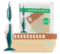 NAMAI - Set di 12 Sacchetti Folletto VK130 e VK131, Ricambi Compatibili, Carta Resistente, Ricambi Folletto (12 Sacchetti)