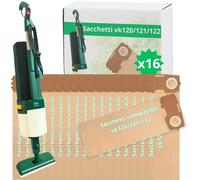 NAMAI - Set di 16 Sacchetti Folletto VK 120/121/122, Ricambi Compatibili, Carta Resistente, Antibatterici, Sacchi Folletto (16 Sacchetti)