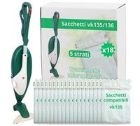 NAMAI - Set di 18 Sacchetti Folletto VK135 e VK136, Ricambi Compatibili, Microfibra Resistente, Antibatterici, Ricambi Folletto (18 Sacchetti)
