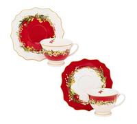 NAMAI - Set di 2 Tazzine Caffe Con Piattino Natalizie, New Bone China, 60 ML, Adatte In Lavastoviglie e Microonde, Tazzine Caffè Natale, Regalo Natale (Set 2 Tazzine Caffè + Piattino)