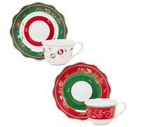 NAMAI - Set di 2 Tazzine Caffe Con Piattino Natalizie, New Bone China, 60 ML, Adatte In Lavastoviglie e Microonde, Tazzine Caffè Natale, Regalo Natale (Set 2 Tazzine Caffè + Piattino)