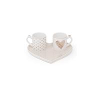 NAMAI - Set di 2 Tazzine Caffè con Vassoio a Forma di Cuore, 17,5x15,5x6h CM, New Bone China, Adatte in Lavastoviglie e Microonde, Regalo Coppia (Righe)