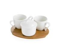 NAMAI - Set di 2 Tazzine Da Caffe, 1 Zuccheriera e 1 Vassoio in Bamboo, New Bone China, Adatte in Lavastoviglie e Microonde, Idea Regalo