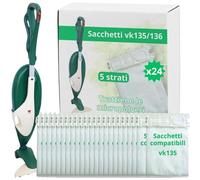 NAMAI - Set di 24 Sacchetti Compatibili con Folletto VK135/VK136 | Microfibra Resistente, Antibatterici, 5 Strati, Alto Potere Filtrante 99,7%