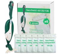 NAMAI - Set di 6 Sacchetti Folletto VK135 e VK136, Ricambi Compatibili, Microfibra Resistente, Antibatterici, Ricambi Folletto (6 Sacchetti)