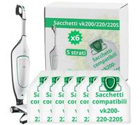 NAMAI - Set di 6 Sacchetti Folletto VK200 e VK220s, Ricambi Compatibili, Microfibra Resistente, Antibatterici, Sacchi Folletto (6 Sacchetti)