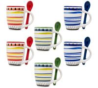 NAMAI - Set di 6 Tazzine Caffè Con Cucchiaino, 90 ML, Porcellana Resistente, Adatte in Lavastoviglie e Microonde, Colori Vivaci, Idea Regalo (Set 6 Tazzine con Cucchiaino)