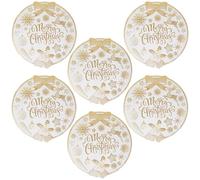 NAMAI - Set di 6 Tovagliette Sottopiatto Natalizie in Plastica, 38 CM Diametro, Lavabili e Riutilizzabili, Sottopiatti Natalizi, Idea Regalo (Bianco Oro)