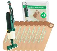 NAMAI - Set di 8 Sacchetti Folletto VK 120/121/122, Ricambi Compatibili, Carta Resistente, Antibatterici, Sacchi Folletto (8 Sacchetti)