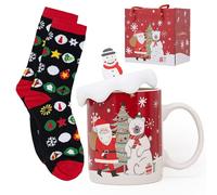 NAMAI - Set di Tazza Colazione Natale e Calze Natalizie, 300 ML, 8 CM x 9,5 CM, Porcellana Resistente, Tazza Cappuccino, Regalo Natale (Pupazzo Di Neve)