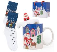 NAMAI - Set di Tazza Colazione Natale e Calze Natalizie, 300 ML, 8 CM x 9,5 CM, Porcellana Resistente, Tazza Cappuccino, Regalo Natale (Babbo Natale)