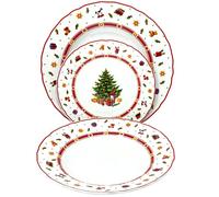NAMAI - Set Piatti Natale Per 6 Persone, 18 Pezzi, Adatti in Lavastoviglie e Microonde, Porcellana Resistente, Eleganza Natalizia, Servizio Piatti Natale, Idea Regalo