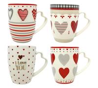 NAMAI - Set Tazze Colazione 4 pz, 340 ML, 8cm x 10cm, Porcellana Resistente, Adatte alla Lavastoviglie e Microonde, Tazze Particolari, Idea Regalo, Colori Assortiti (Rosso)