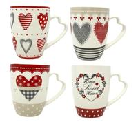 NAMAI Set Tazze Colazione 4 pz- Mug Tazza - Adatte alla Lavastoviglie e Microonde - 8cm x 10cm - Porcellana - Tazze Particolari - Colori Assortiti (Rosso 2)
