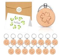 Namalu 16 Set di Regali Portafortuna con Scritta Viel Glück Include Portachiavi in Legno con Incisione di Quadrifoglio Biglietto d'Addio Buste e Etichette Regalini di Laurea per Compagni di Classe