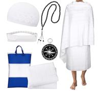 Namalu Set di Ihram per Hajj e Umrah Abbigliamento Islamico per Uomo 2 Asciugamani da Pellegrino Cappello Kufi Catena de Rosario Marsupio Bussola Abiti Musulmani per Preghiera Islam Regalo Eid Ramadan