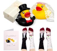 Namalu Set Regalo di Nozze - Include 2 Anatre Mr & Mrs per Sposi, 2 Paia di Calzini da Sposi, Biglietti di Auguri e Scatola di Nozze, Regalo per Sposi Novelli, Fidanzamento o Matrimonio (Classico)