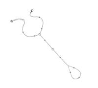 namana Bracciale Mano Donna con Anello e 2 Zirconi Cuore | Catena grumetta • Sfere metalliche • 16,5-19,5 cm • Pochette grigia