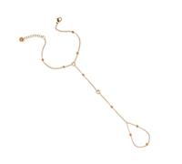 namana Bracciale Mano Donna con Anello e 2 Zirconi Cuore | Catena grumetta • Sfere metalliche • 16,5-19,5 cm • Pochette grigia