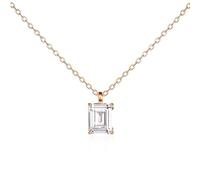 namana Collana Donna Argento Sterling 925 Placcato Oro Giallo con una Pietra Bianca Taglia Smeraldo, Collana con Ciondolo Solitario Rettangolare per Donna e Ragazza, Collane Oro Punto Luce per Donne