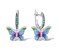 Namana Eleganti Orecchini Pendenti a Forma di Farfalla in Argento Sterling 925, Orecchini Smaltati Verdi per Donna e Ragazza, Orecchini a Farfalla con Zirconi e Dettagli Smaltati