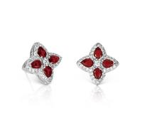 namana Orecchini Donna Quadrifoglio Argento con Cristalli Rosso Rubino