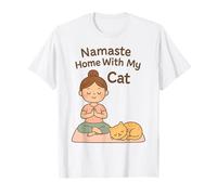 Namaste Home with My Cat Funny Yoga Meditazione Amante Gatto Maglietta