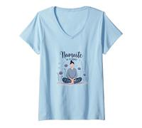 Namaste in Pigiama: Zen Yoga Meditazione Floreale Maglietta con Collo a V, Donna, Celeste, XXL
