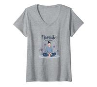 Namaste in Pigiama: Zen Yoga Meditazione Floreale Maglietta con Collo a V, Donna, Grigio Melange, XL