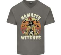 Namaste Streghe Divertente Halloween Uomo Scollo A V Cotone T-Shirt