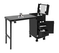 NaMaSyo Valigetta per cosmetici con cassetto 4 in 1, grande valigetta per trucchi cosmetici, valigetta per unghie con ruote, per trucco, mobile per viaggi, estetista, parrucchiere, Nero , Trolley per