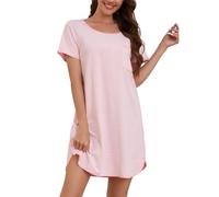 Namatime Camicia da notte da donna, a maniche corte, in cotone, estiva, girocollo, a strisce, taglie S-XXL, rosa + bianco, M