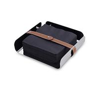 Nambe - Porta tovaglioli in acciaio INOX con bordi rialzati e chiusura in pelle, 17,8 x 5,1 cm, colore: Azzurro
