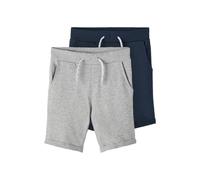 Name It Nkmvermo 2P Long Swe Shorts Unb F Noos, Pantaloncini Bambini e ragazzi, Grigio (Grey Melange /Pack:PACKED WITH DARK SAPPHIRE), 152