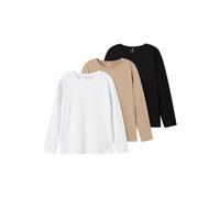 NAME IT NKMVOBBO LS Top 3P Noos Maglia a Maniche Lunghe, Black/Pack:P.W. Pure Cash + Bright White, 158 cm-164 cm Bambino