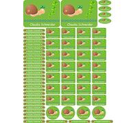 Namensaufkleber Kinder Schule Schnecke - 69 Sticker - A4-Bogen - Namensetiketten selbstklebend - Aufkleber selbst gestalten - Kindergarten, KITA, Brotdose, Bücher, Federmappe, personalisiert