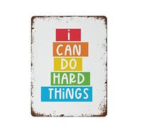 NAMEY Divertente targa vintage in metallo con scritta "I can do hard things print hard things positive motivation" da parete per sala giochi artistica decorazione per aule 40,6 x 30,5 cm, adatta per