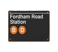 NAMEY Targa in metallo con scheletro di Fordham Road Station, New York, decorazione da parete in stile vintage, per casa, bar, ristorante, caffetteria, ufficio, club, 30,5 x 40,6 cm