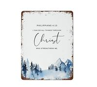 NAMEY Targa in metallo vintage con scritta "I can do all things through Christ", stampa con versi della Bibbia, decorazione da parete retrò per casa, fattoria, club, poster in metallo, 30,5 x 40,6 cm