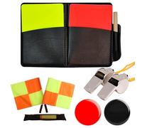 NAMIS Kit per Arbitro da Calcio con Metallo Fischietto Arbitro, Cartellino Giallo e Rosso Arbitro, Taccuino, Bandierina Arbitro, Moneta di Flip per Calcio, Pallacanestro, Sport