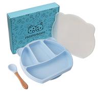namnam Piatto per bambini con ventosa, piatto antiscivolo e richiudibile, per bambini con suddivisione e coperchio, stoviglie per bambini, in silicone senza BPA