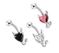 NAMOARLY 3 Pezzi Anello Ombelico Lega Zircone Cuore Demone | Gioiello Delicato e Creativo, Stile Elegante per Festa e Natale, Adatto a Ragazze e Donne