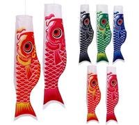 NAMOARLY Bandiere di Carpa Giapponese 5 Pezzi in Raso, Set con Maniche a Vento, Perfette per Decorazioni Estive e Feste all'Aperto