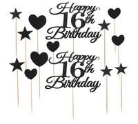 NAMOARLY Set da 10 Decorazioni per Torta di Compleanno 16° Glitterate con Cuore e Stella Cake Topper per Adolescenti Articoli Festa per 16 Anni Decorazioni per Cupcake a Tema Sedicesimo