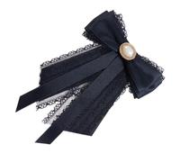 NAMOARLY Spilla Fiocco da Donna Nero in Nastro di Raso Perle Finte e Pizzo, Chiusura a Spilla Bloccabile, per Matrimoni e Banchetti