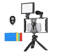 Namolit Rig Video per Smartphone Kit Vlog Include Gabbia per Smartphone con Morsetto per Telefono 3 Supporti Cold Shoe + USB LED Video Light 3200K-5600K con 5 Filtri Colore Microfono