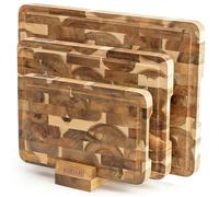 Namture Set di 3 taglieri in legno di acacia, spessore 2,5 cm, con scanalatura per succo, piedini antiscivolo, supporto per tavola e elegante superficie a olio, in lussuosa confezione regalo