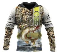 Namufeitrade Amo la Pesca al Walleye 3D Felpa con Cappuccio da Uomo Autunnale con Stampa su Tutta la Superficie Felpa con Cerniera Giacca Casual Unisex Streetwear Pullover