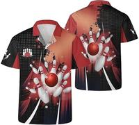 Namufeitrade Bowling Birilli Tema Stampa 3D Camicia da Bowling Bottoni Uomo Colletto Manica Corta Camicia Hawaiana Bowler Club Squadra Top